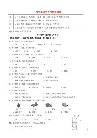 九年级化学中考模拟试题(含答案) 