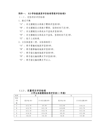 小学生体能测试标准