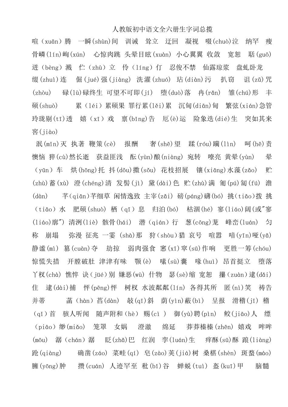 初中语文全六册生字词总揽_第1页