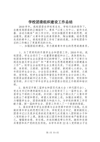 学校团委组织建设工作总结