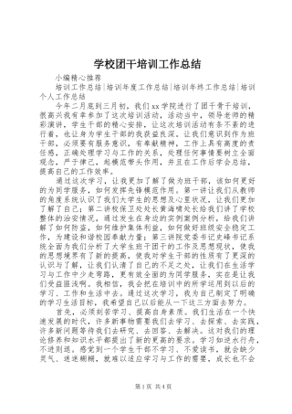 学校团干培训工作总结