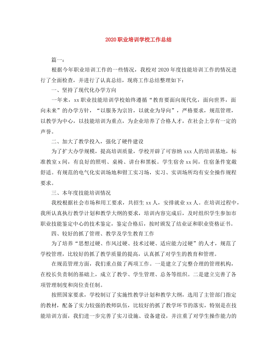 2024职业培训学校工作总结 _第1页
