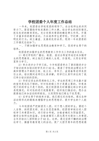 学校团委个人年度工作总结
