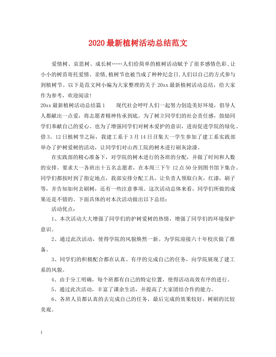 2024最新植树活动总结范文 _第1页