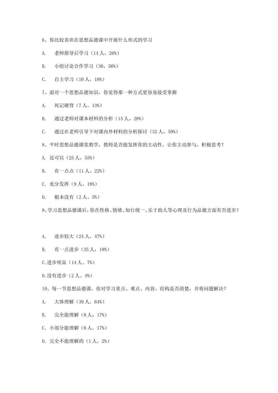 初中学生思想品德课学习状况问卷调查情_第2页