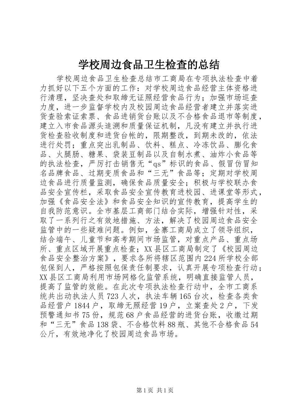 学校周边食品卫生检查的总结_第1页