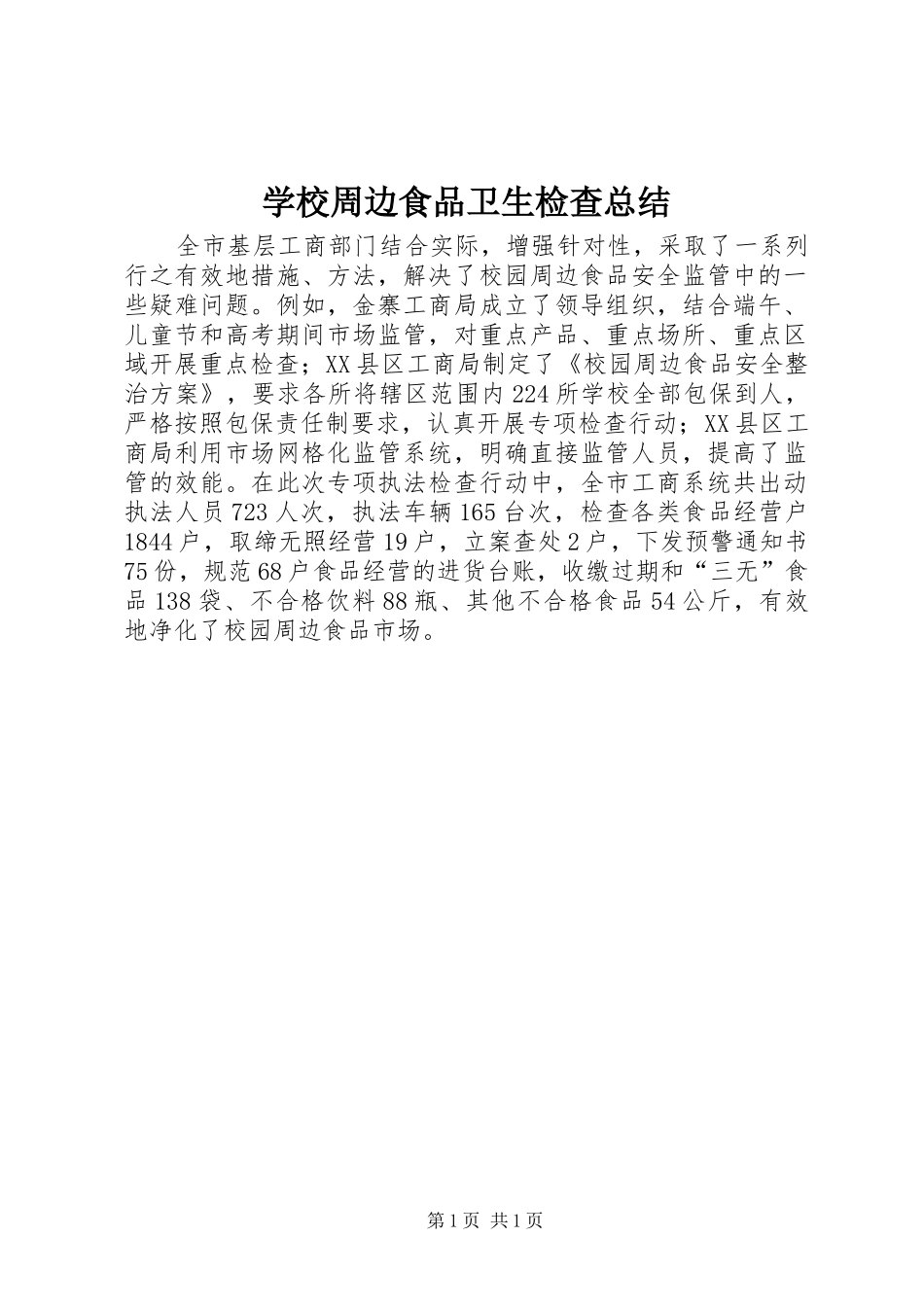 学校周边食品卫生检查总结_第1页