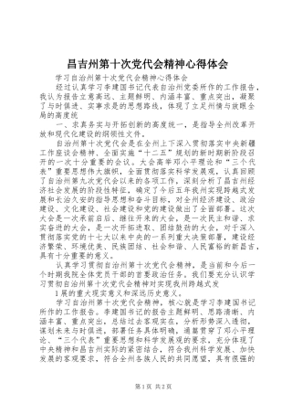 昌吉州第十次党代会精神心得体会