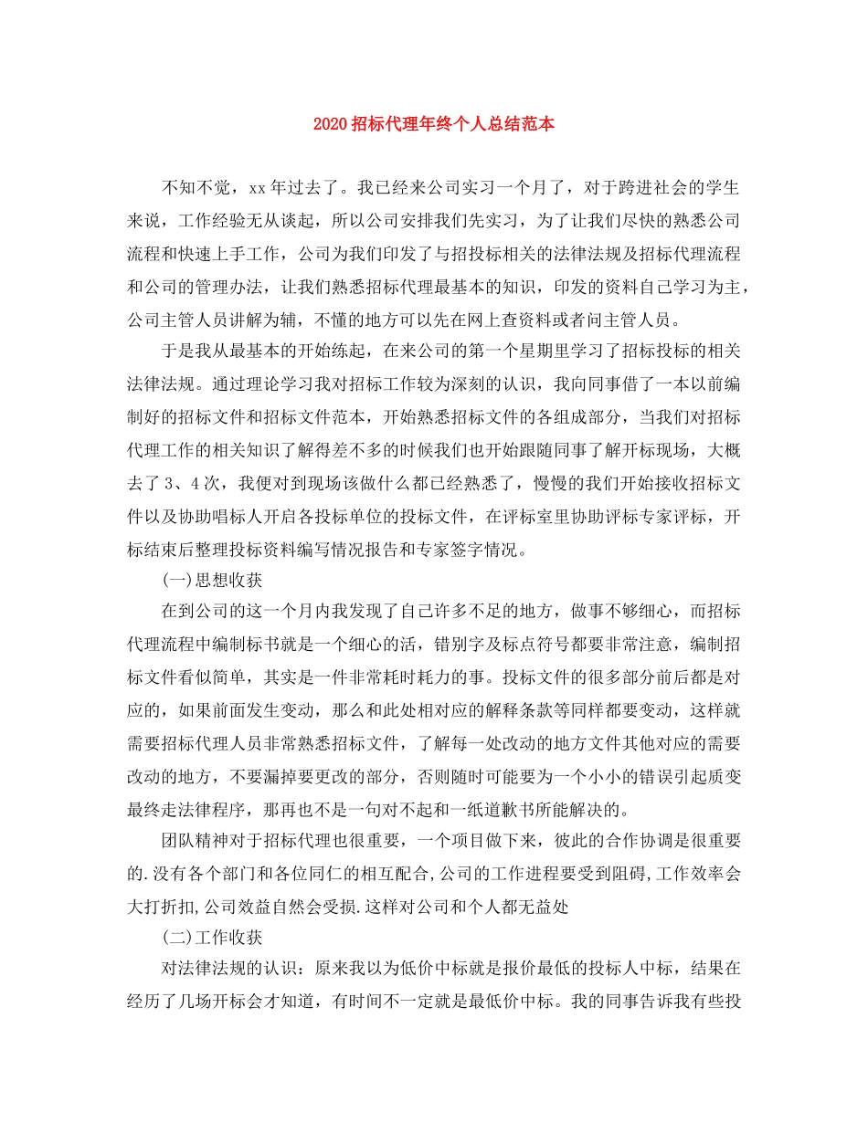 2024招标代理年终个人总结范本 _第1页
