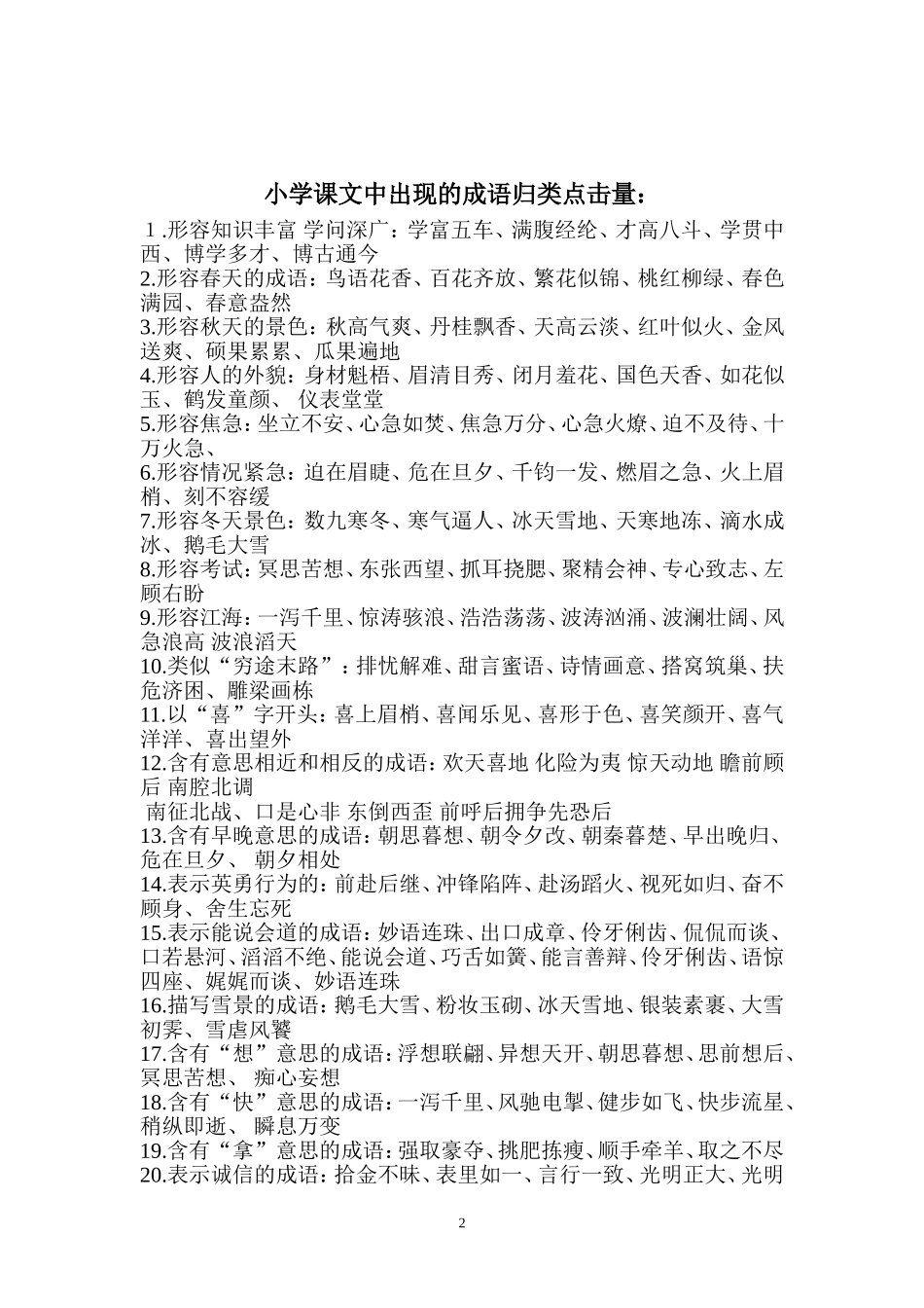 小学课文中出现的成语归类点击量_第2页