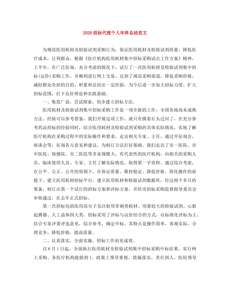 2024招标代理个人年终总结范文 _第1页