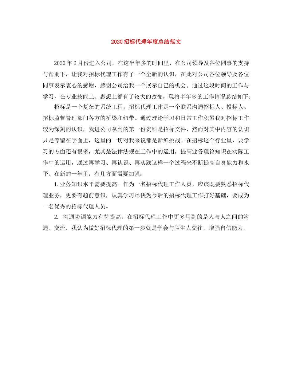 2024招标代理年度总结范文 _第1页