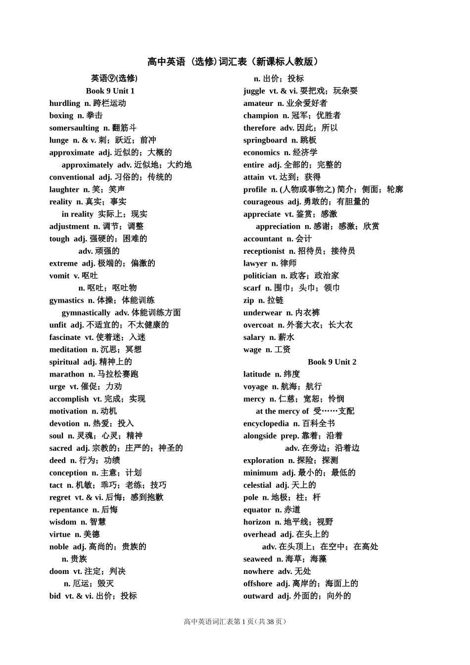◆◆【高中英语(选修)91011词汇表(新课标人教版)◆◆【精华打印版】_第1页