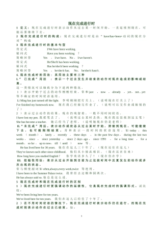 现在完成进行时讲解及练习