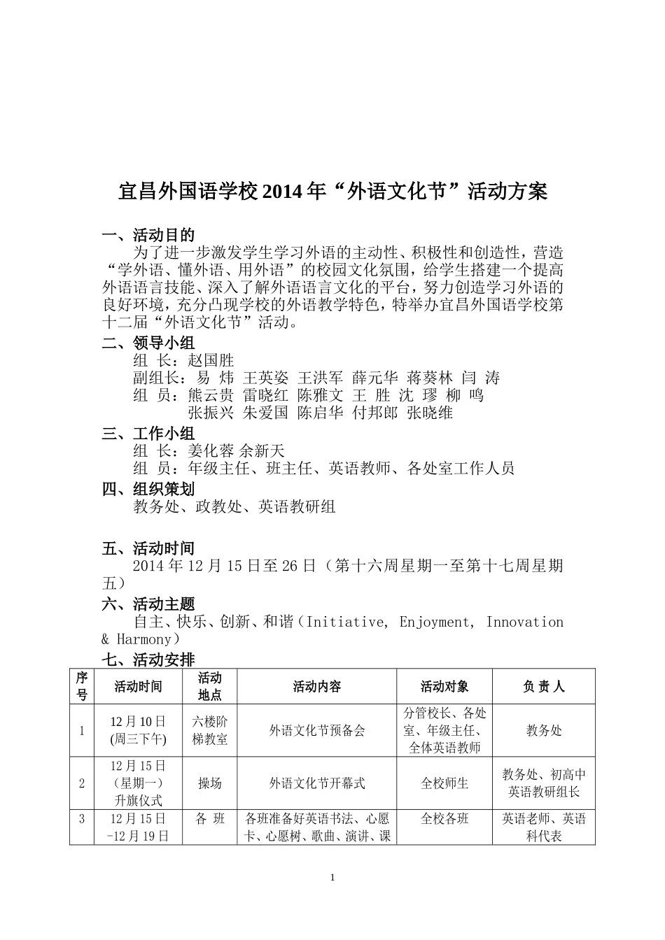 宜昌外校2014年“外语文化节”活动方案（总）_第1页