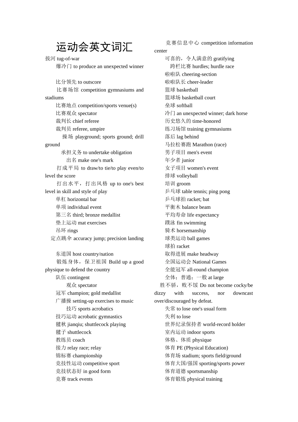 运动会英文词汇_第1页