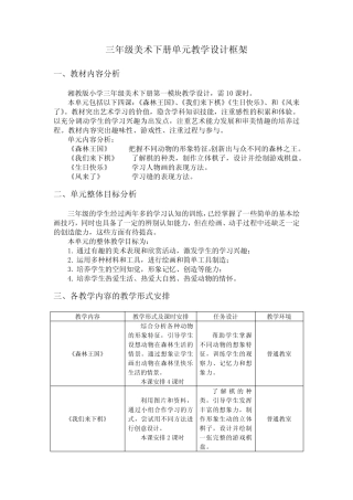 三年级美术下册单元教学设计框架 