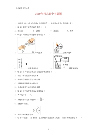 2019年河北省中考真题化学试题(答案+解析) 