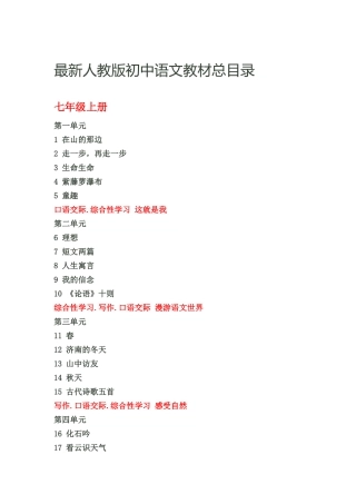 最新人教版初中语文总目录
