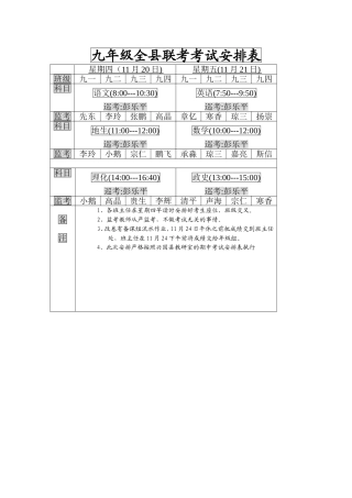九年级全县联考监考安排