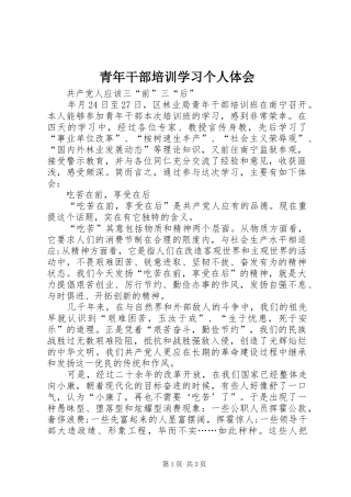 青年干部培训学习个人体会