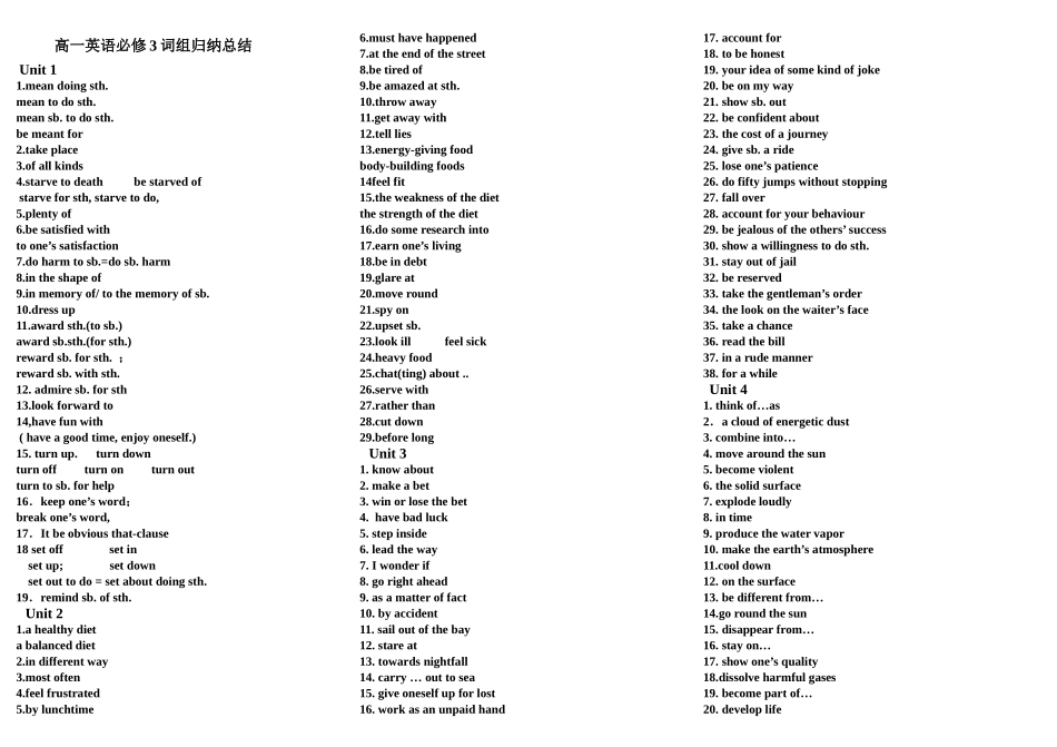 高一英语必修3词组归纳总结英文版_第1页
