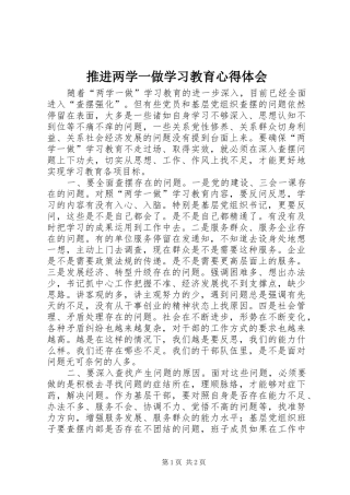 推进两学一做学习教育心得体会