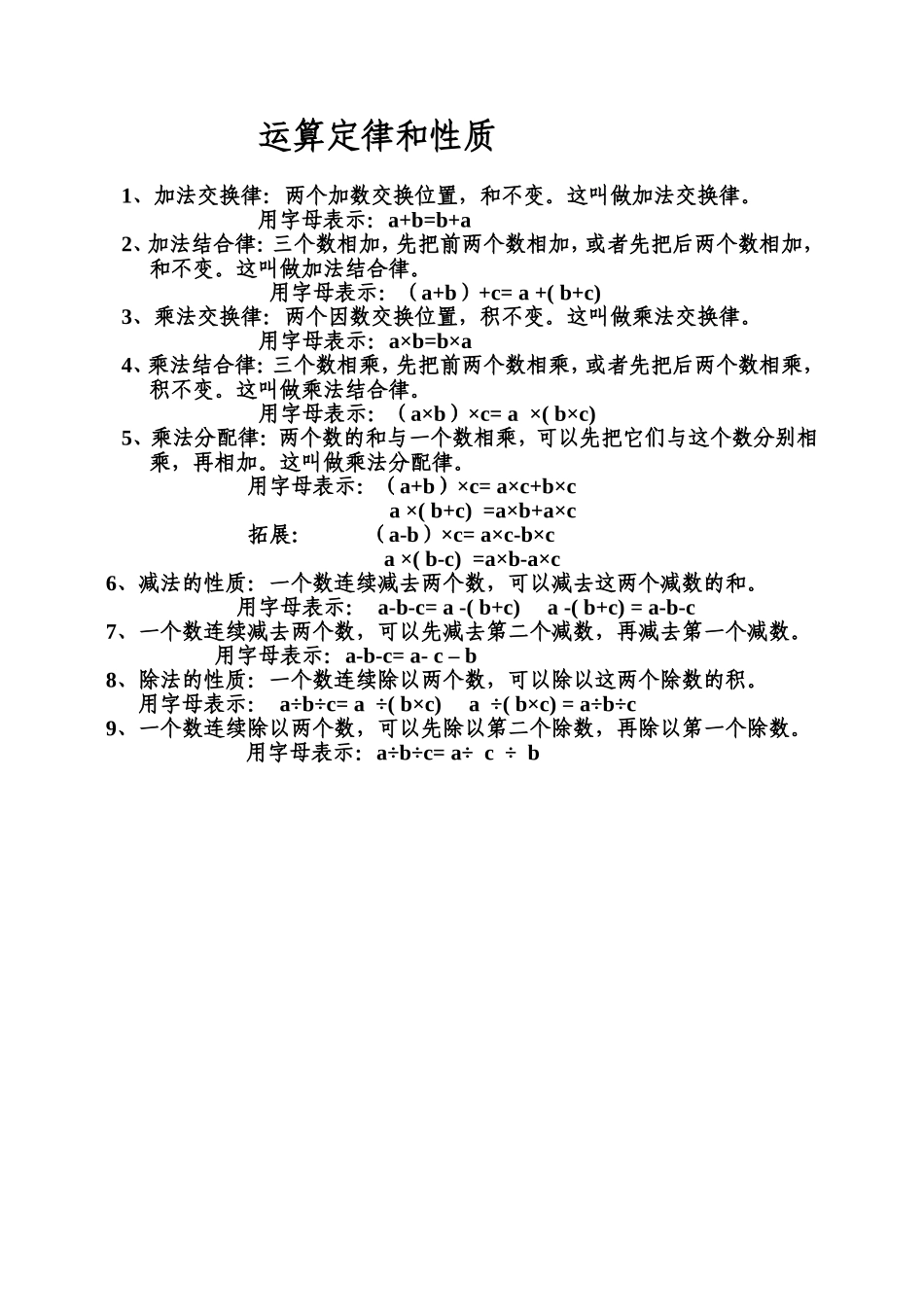 小学数学运算定律和性质_第1页