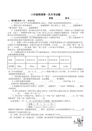八年级物理第一次月考试题