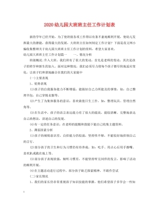 2024幼儿园大班班主任工作计划表 
