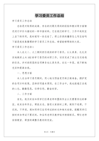 学习委员工作参考总结