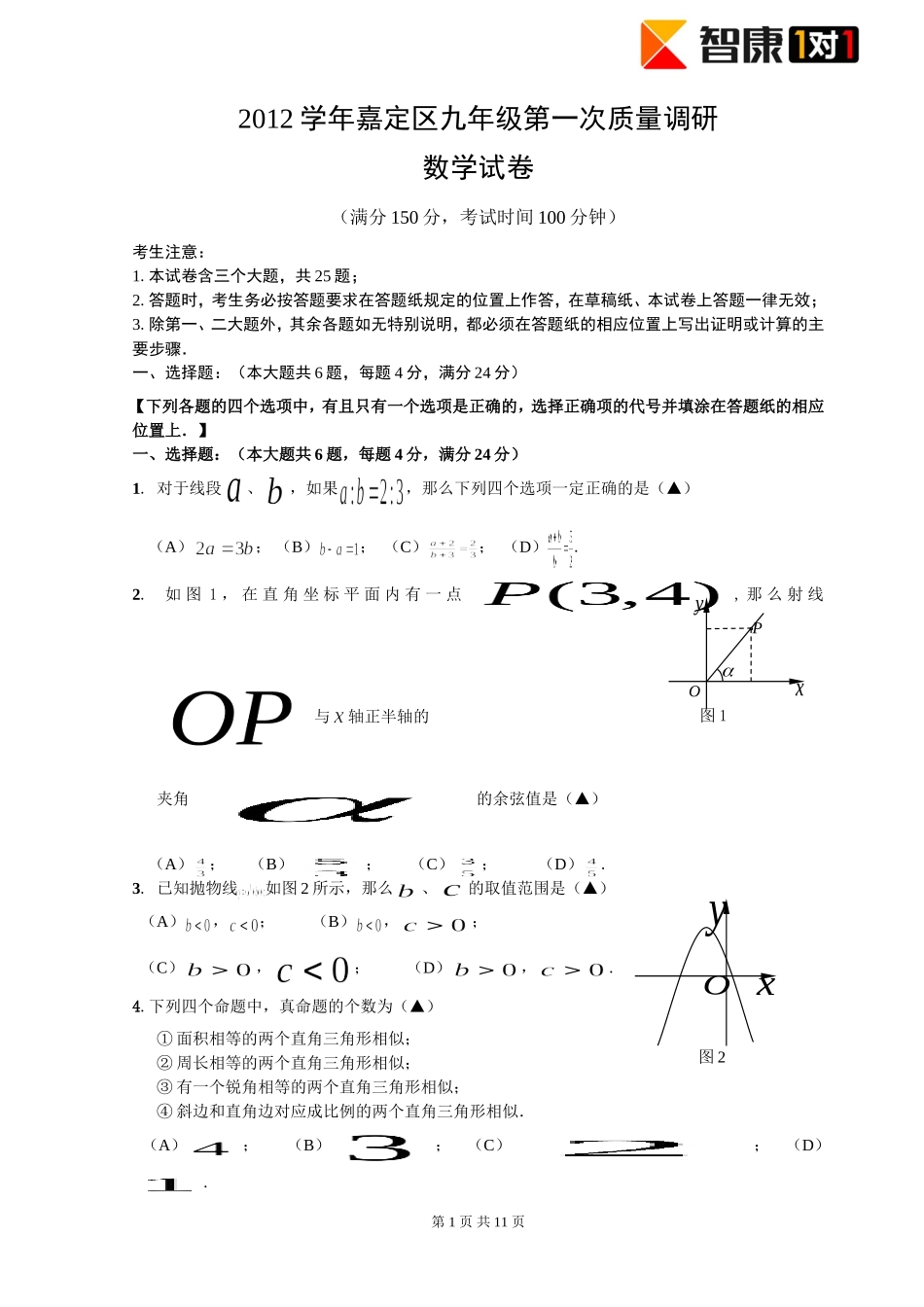 2013嘉定区中考数学一模试卷_第1页