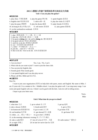 2013春季新版人教版七年级英语下册各单元知识点汇总