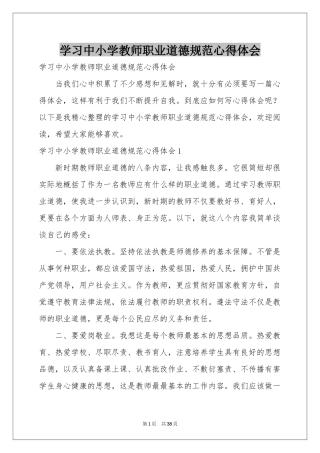 学习中小学教师职业道德规范体会心得