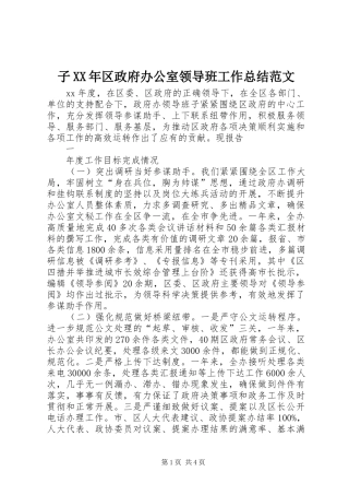 子XX年区政府办公室领导班工作总结范文