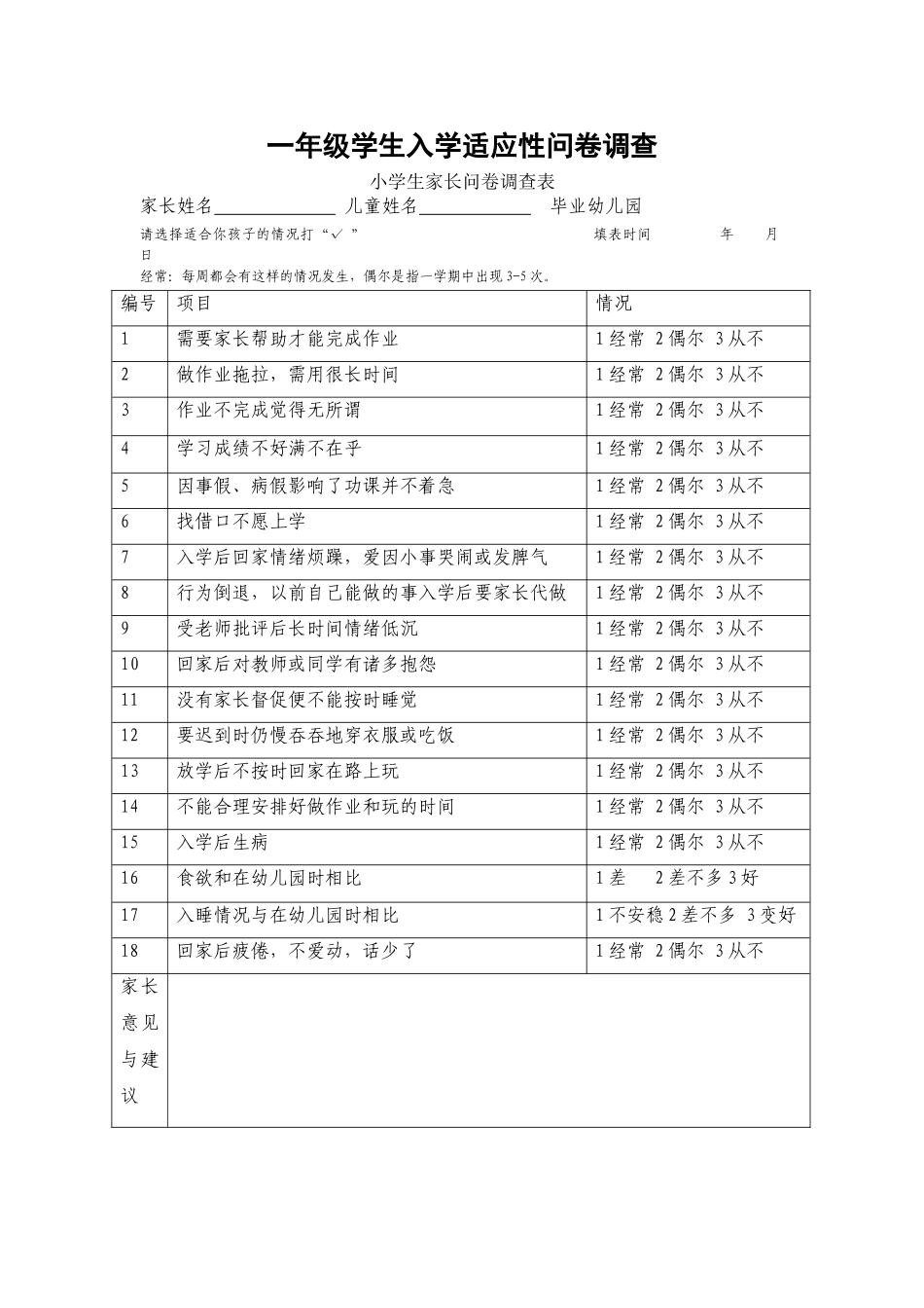 一年级新生入学适应性问卷调查_第1页