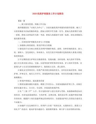 2024优质护理服务工作计划报告 