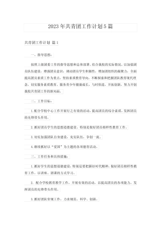 2023年共青团工作计划5篇 