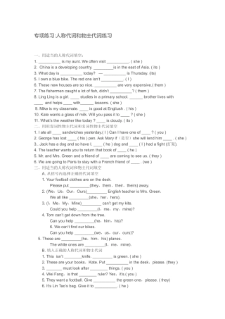 人称物主代词专项练习