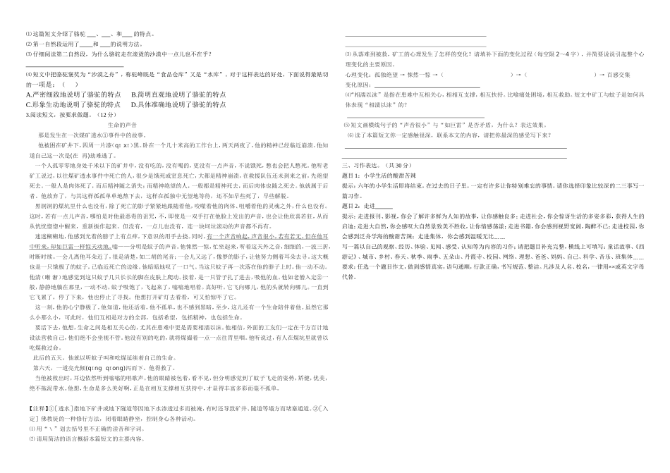 小学六年级语文2013春毕业试卷_第2页