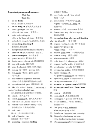 2014仁爱英语八上各单元短语及重点句归纳