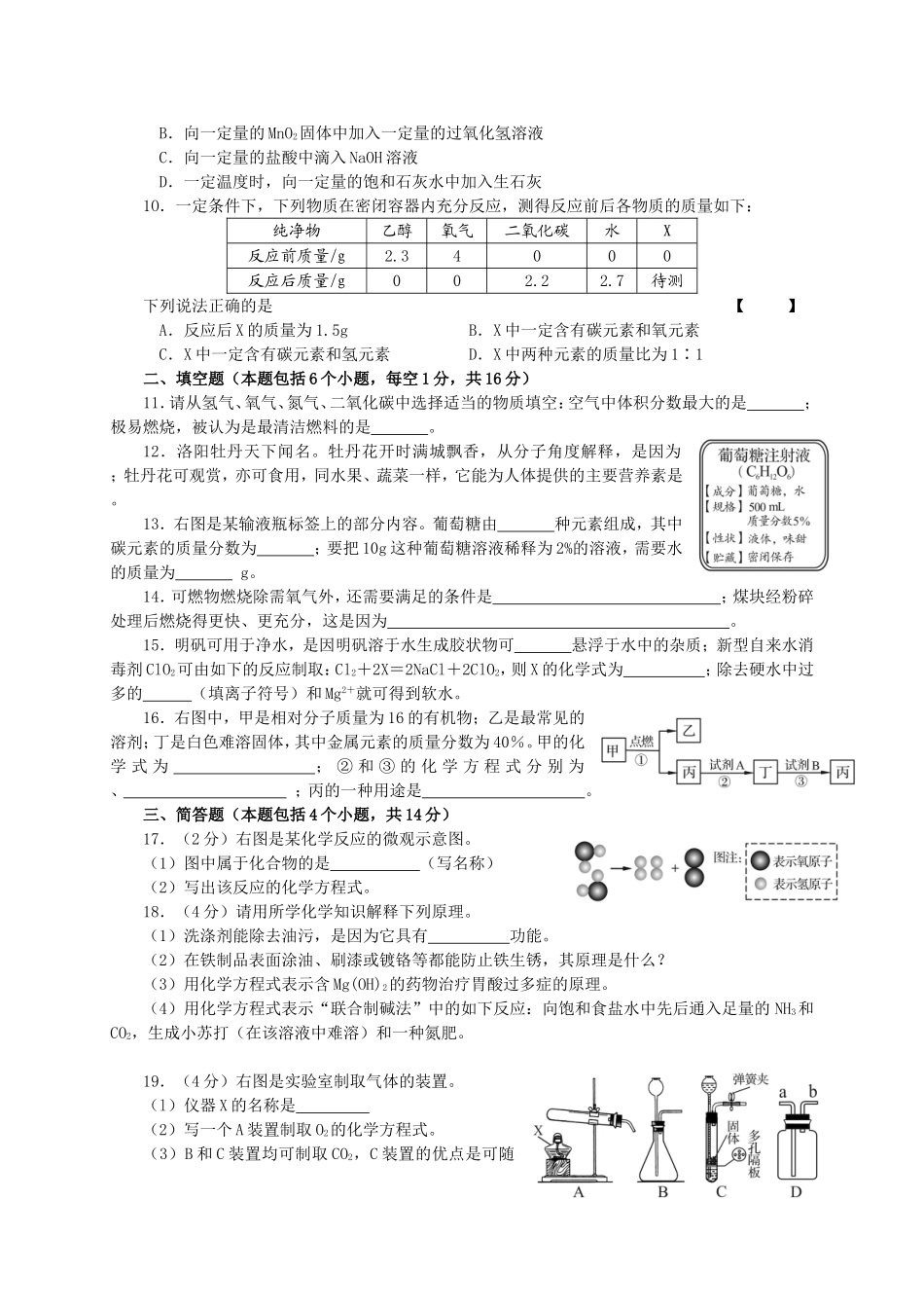 2012年河南中招化学试卷_第2页