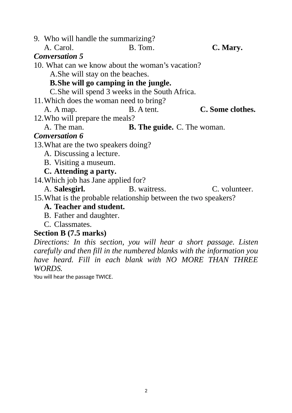 2013年湖南高考听力题目及答案_第2页