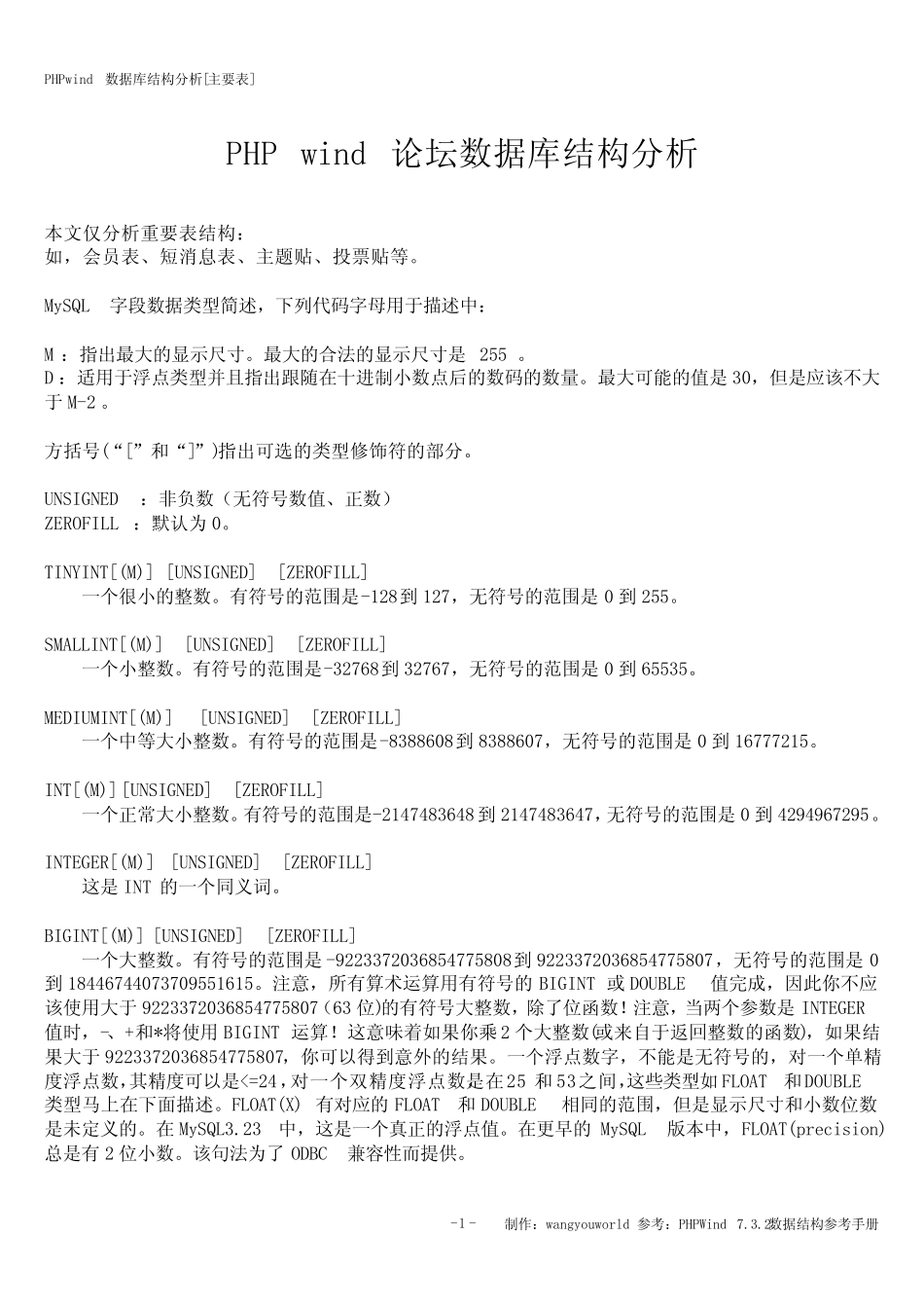 PHPwind 论坛 数据库结构分析 _第1页