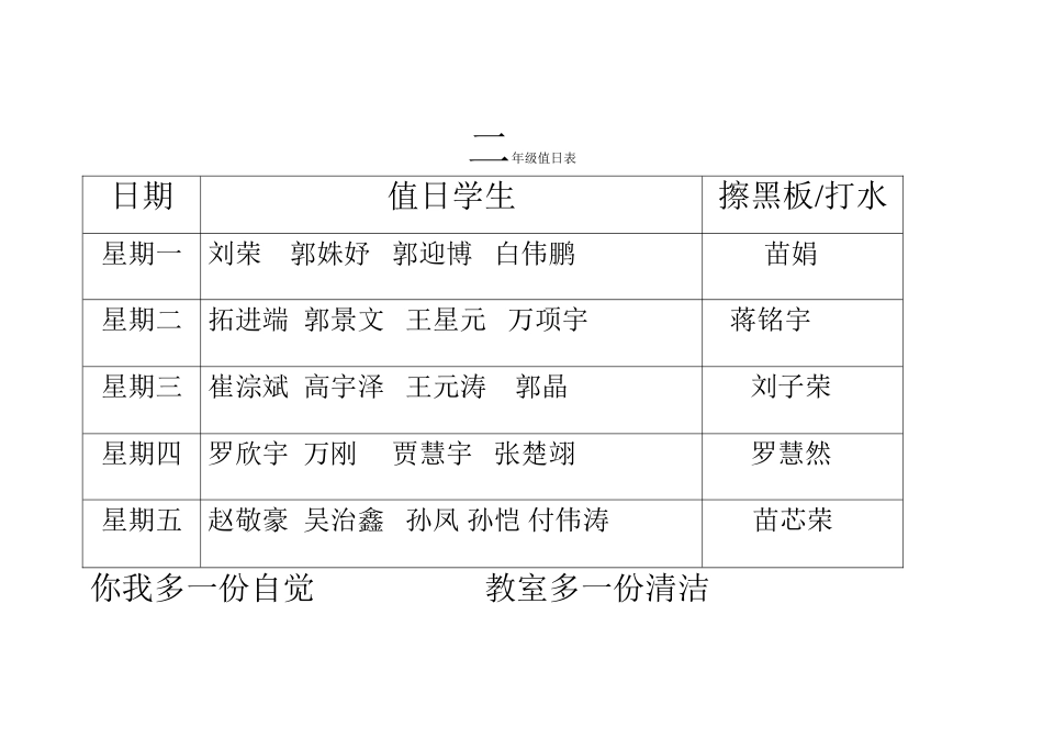 一年级值日表_第1页