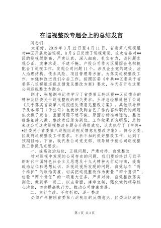 在巡视整改专题会上的总结发言