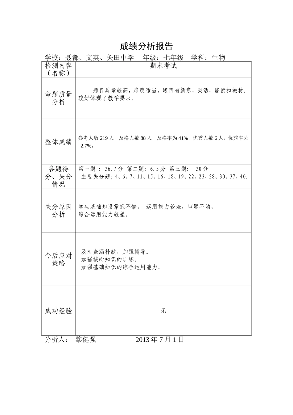 初一生物成绩分析报告_第1页