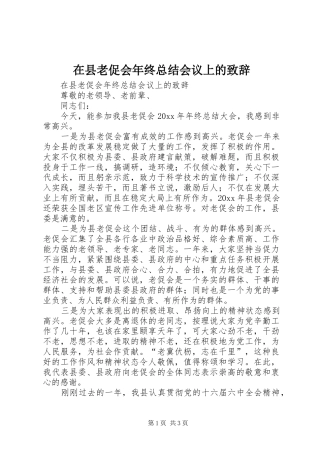 在县老促会年终总结会议上的致辞