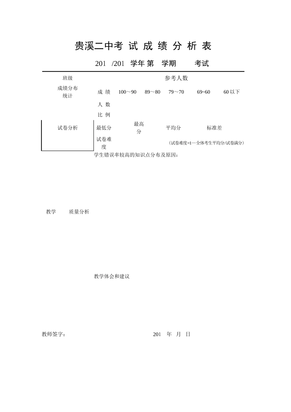 贵溪二中考试成绩分析表_第1页