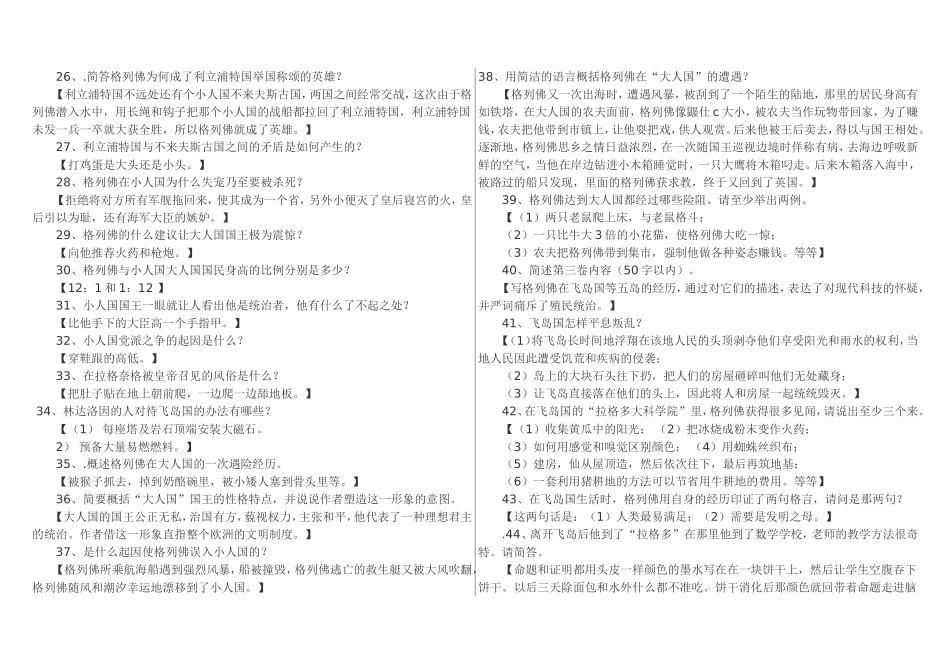 格列佛游记精选50题_第2页
